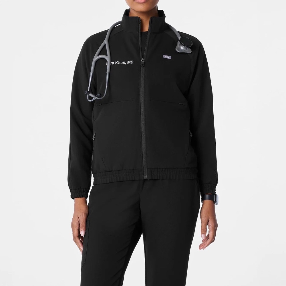 FIGS Sydney Technical Collection Bomber Scrub Jacket Black Full Zip Large